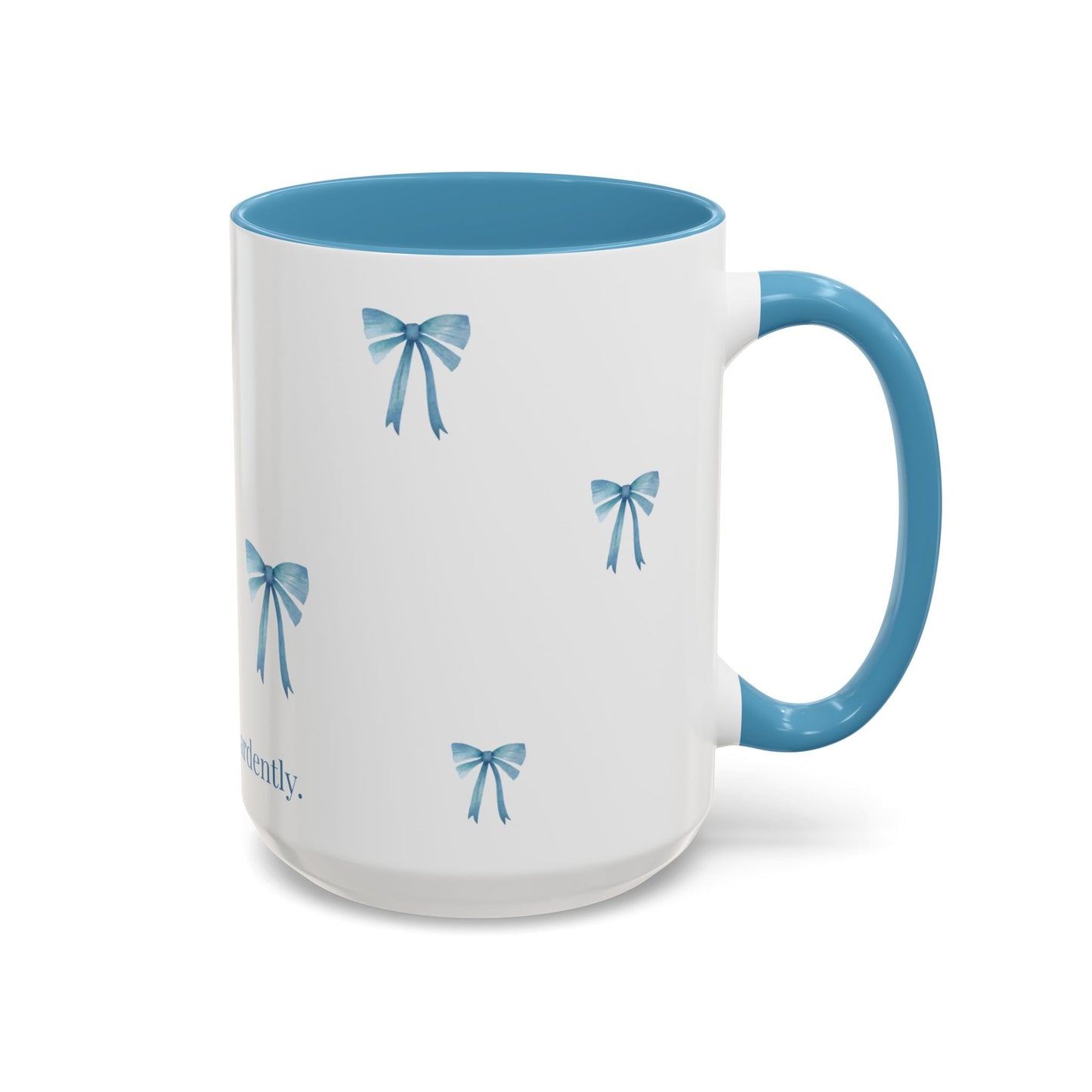 "Most Ardently" Bow Mug Blue Handle – Literary Coffee Lover Gift | Pride and Prejudice Inspired