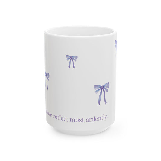 Most Ardently" Bow Mug Blue – Literary Coffee Lover Gift | Pride and Prejudice Inspired