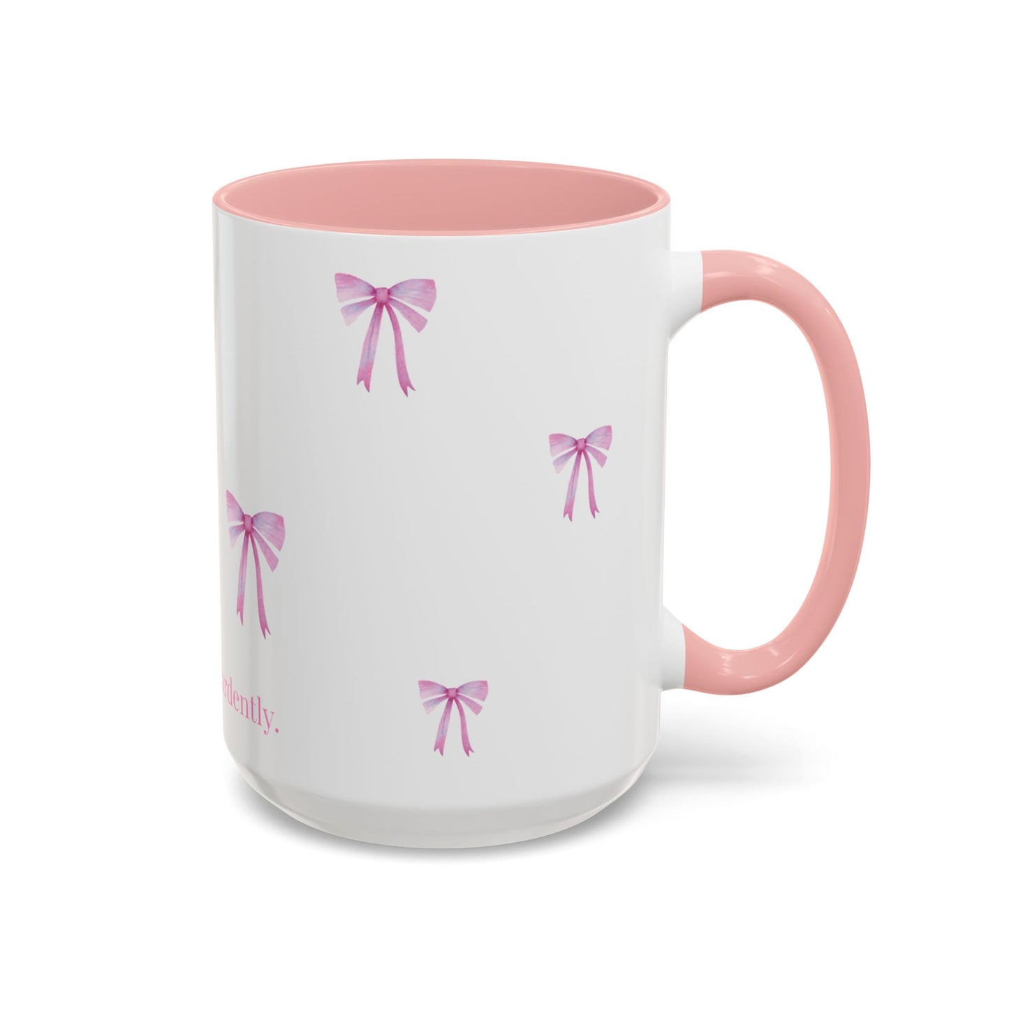 "Most Ardently" Bow Mug Pink Handle – Literary Coffee Lover Gift | Pride and Prejudice Inspired