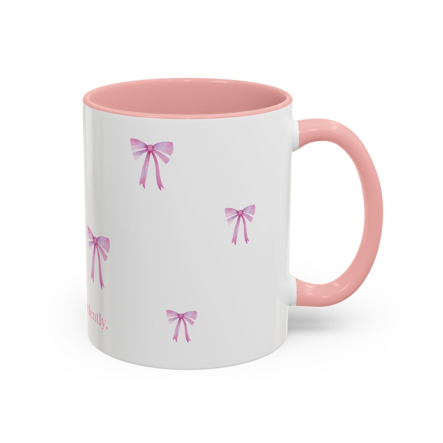 "Most Ardently" Bow Mug Pink Handle – Literary Coffee Lover Gift | Pride and Prejudice Inspired