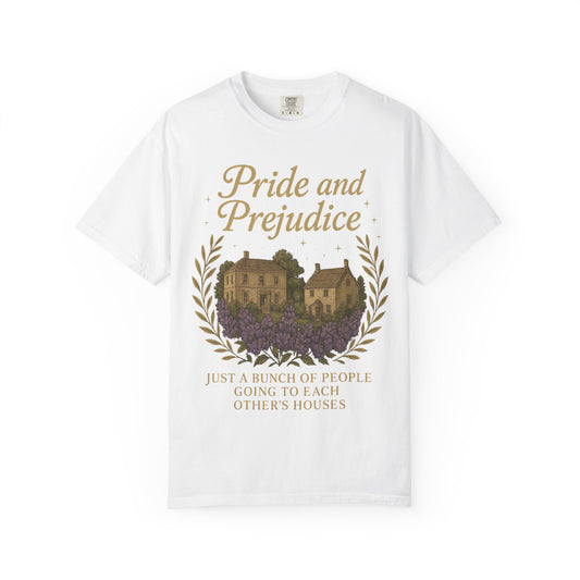 Pride and Prejudice Cottagecore Black T-Shirt - Regency Era Literary Tee for Bookish Women Unisex - Just People Going To Each Others Houses