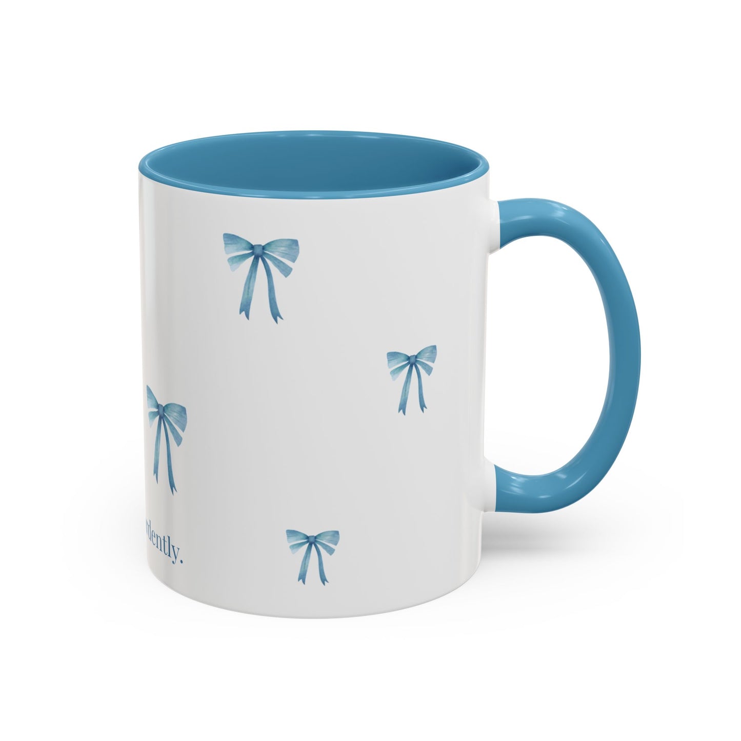"Most Ardently" Bow Mug Blue Handle – Literary Coffee Lover Gift | Pride and Prejudice Inspired