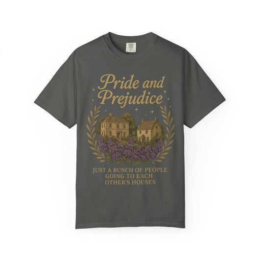 Pride and Prejudice Cottagecore Black T-Shirt - Regency Era Literary Tee for Bookish Women Unisex - Just People Going To Each Others Houses