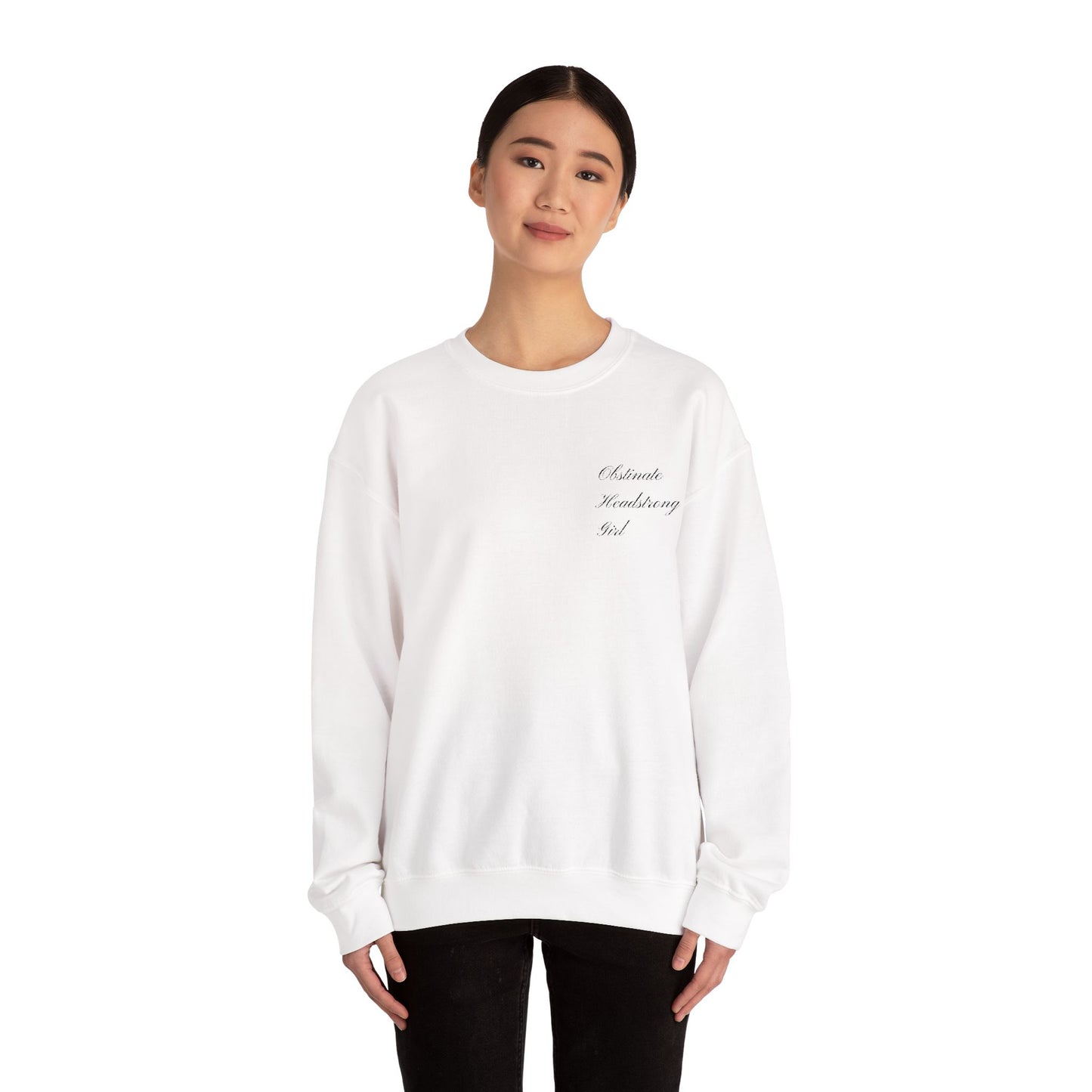 Obstinate Headstrong Girl Embroidered White Sweatshirt - Pride and Prejudice Crewneck for Book Lovers