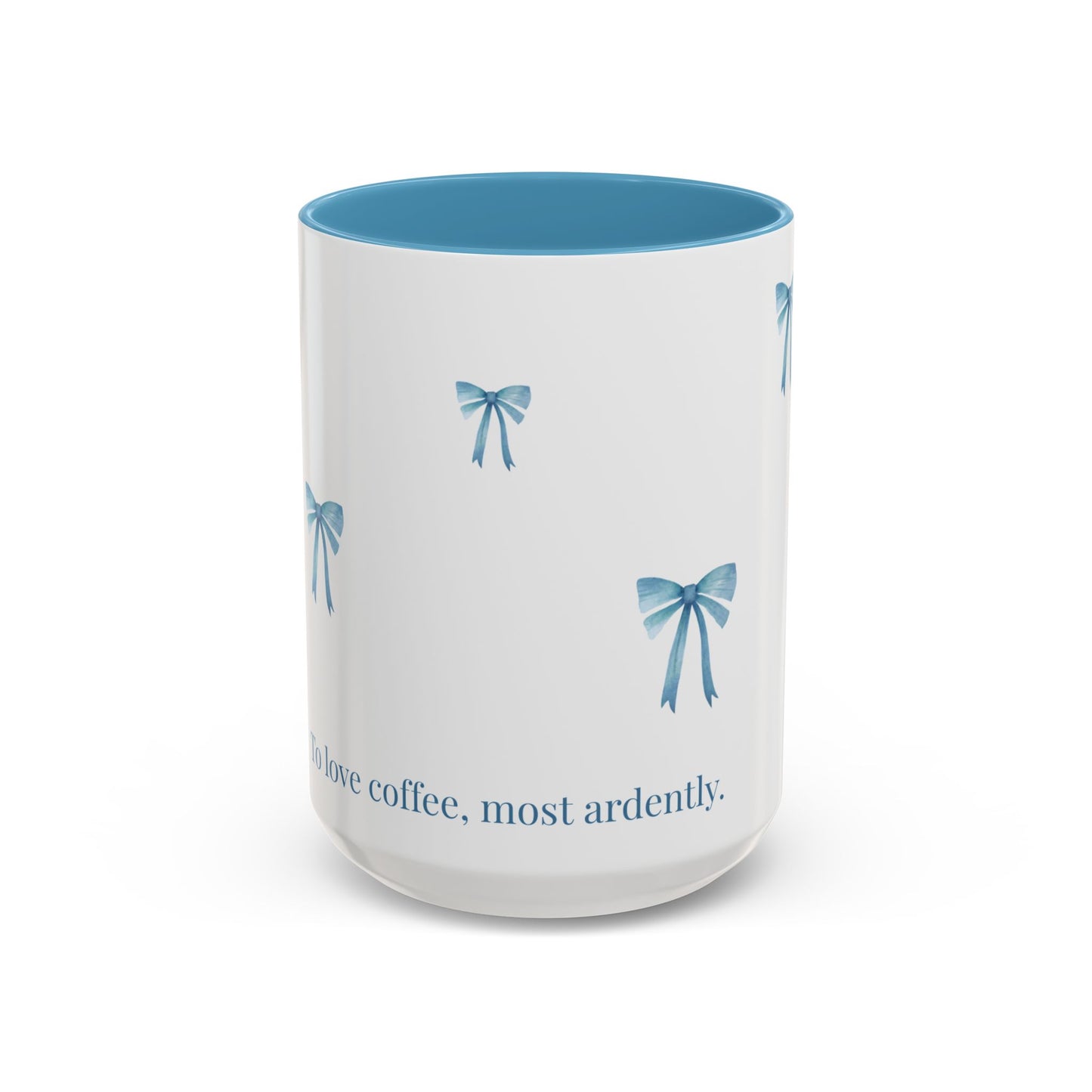 "Most Ardently" Bow Mug Blue Handle – Literary Coffee Lover Gift | Pride and Prejudice Inspired