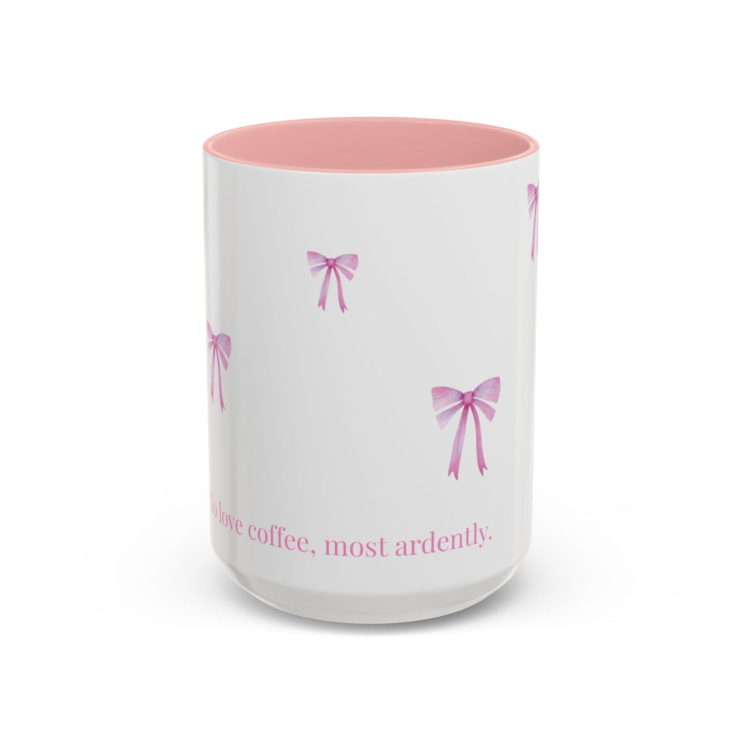 "Most Ardently" Bow Mug Pink Handle – Literary Coffee Lover Gift | Pride and Prejudice Inspired