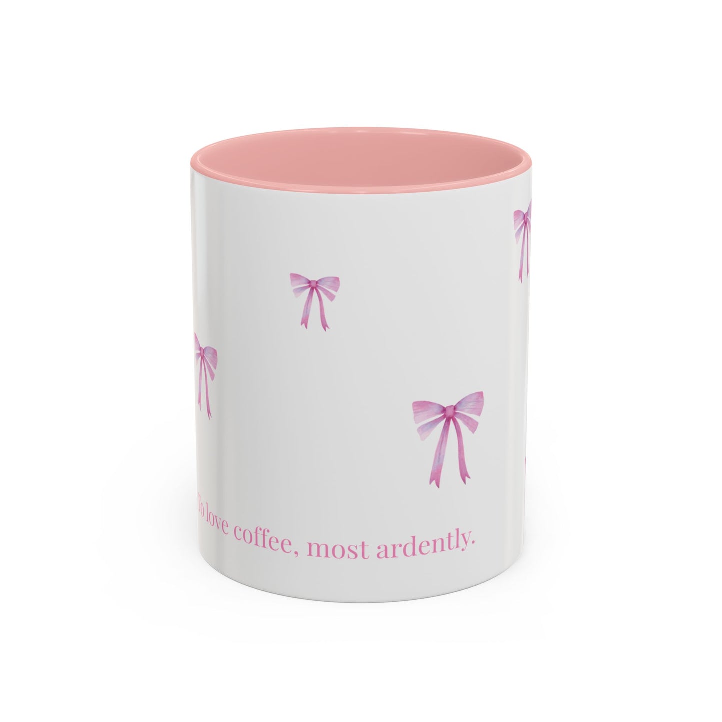 "Most Ardently" Bow Mug Pink Handle – Literary Coffee Lover Gift | Pride and Prejudice Inspired