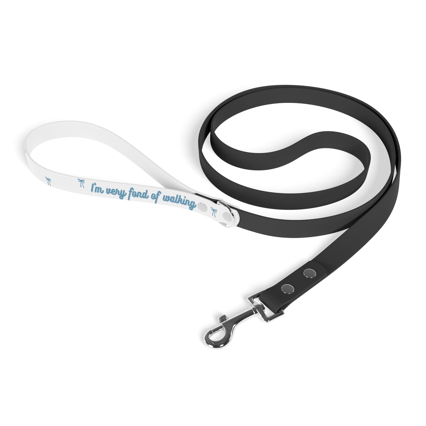 "I’m Very Fond of Walking" Pride & Prejudice Waterproof Dog Leash Blue Bow – Literary Inspired Dog Accessories for Austen Fans