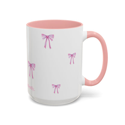 "Most Ardently" Bow Mug Pink Handle – Literary Coffee Lover Gift | Pride and Prejudice Inspired