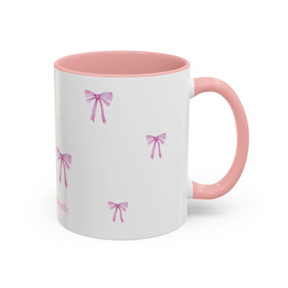 "Most Ardently" Bow Mug Pink Handle – Literary Coffee Lover Gift | Pride and Prejudice Inspired